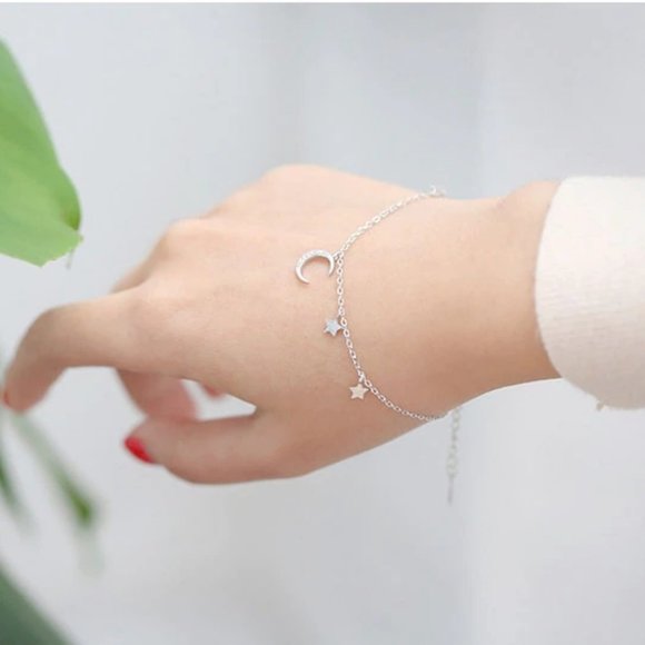 Jewelry - 925 Sterling Silver Diamond Moon Star Bracelet A